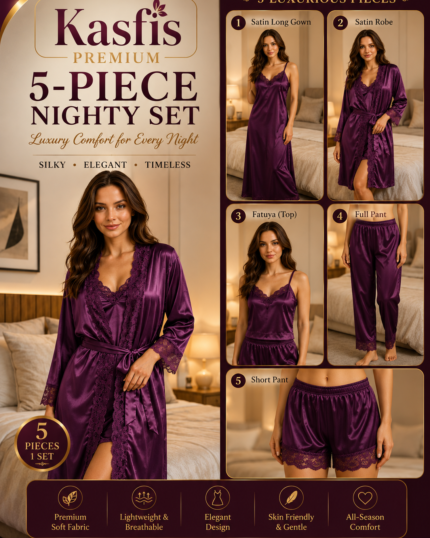 5 Part Purple Premium Satin Nighty Set